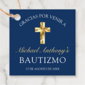 Elegante Bautismo de Bebé Azul Marino Dorado Bedankjes Labels (Voorkant)