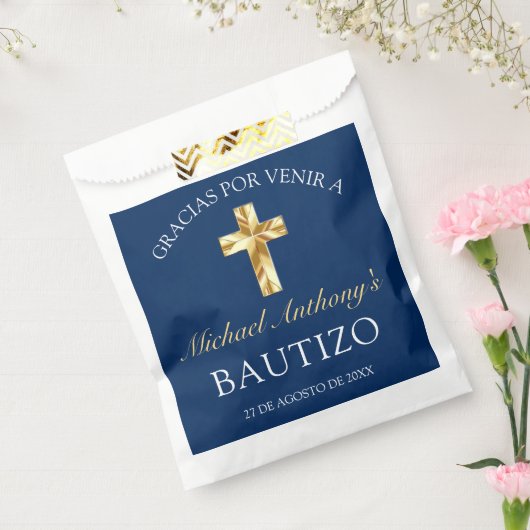 Elegante Bautismo de Bebé Azul Marino Dorado Bedankzakje (Gezegeld)