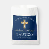 Elegante Bautismo de Bebé Azul Marino Dorado Bedankzakje (Voorkant)