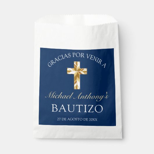 Elegante Bautismo de Bebé Azul Marino Dorado Bedankzakje (Voorkant)