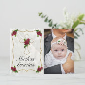 Elegante Bautismo de Bebé de Oro Rosa Rojo Gracias Bedankkaart (Staand voorkant)