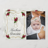 Elegante Bautismo de Bebé de Oro Rosa Rojo Gracias Bedankkaart (Voorkant / Achterkant)
