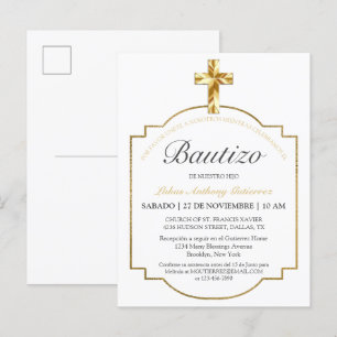 Elegante Bautismo de Niños Con Cruz Dorada Uitnodiging Briefkaart