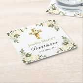 Elegante Bautismo Floral Blanco Kartonnen Onderzetters (Schuin)