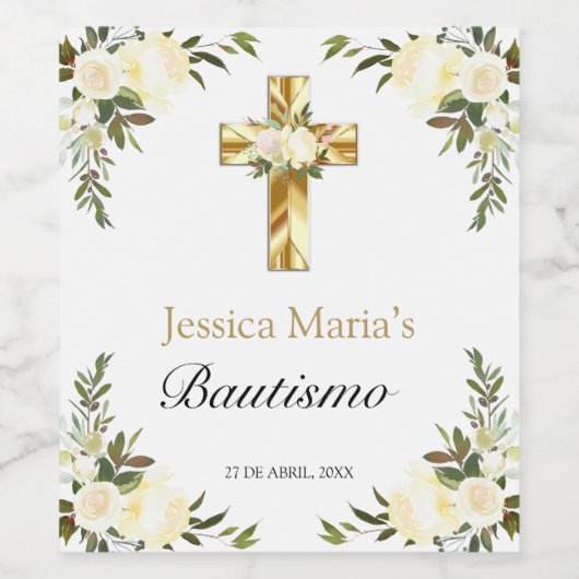 Elegante Bautismo Floral Blanco Wijn Etiket (Enkel label)