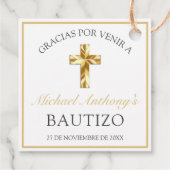 Elegante Bautizo de Bebé Blanco Dorado Bedankjes Labels (Achterkant)