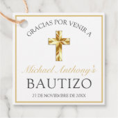 Elegante Bautizo de Bebé Blanco Dorado Bedankjes Labels (Voorkant)