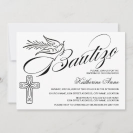Elegante Bautizo Vintage Script Kruis en Duif Kaart