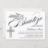 Elegante Bautizo Vintage Script Kruis en Duif Kaart (Voorkant)