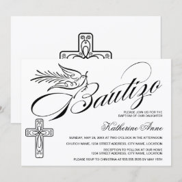 Elegante Bautizo Vintage Script Kruis en Duif Kaart