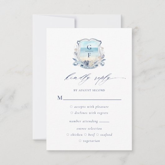 Elegante Beach Crest Monogram bruiloft RSVP Kaartje (Voorkant)