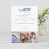 Elegante Beach Message in a Bottle Blauwe Trouwdag Save The Date (Staand voorkant)