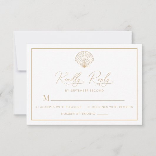 Elegante Beach Scallop Shell Beige Wedding RSVP Kaartje (Voorkant)
