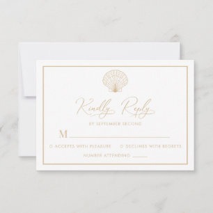 Elegante Beach Scallop Shell Beige Wedding RSVP Kaartje