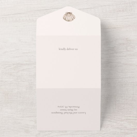 Elegante Beach Seashell Alles in één bruiloft Uitn All In One Uitnodiging (Buitenkant)