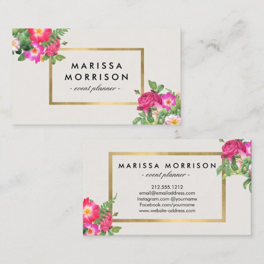 Elegante Beauty Florals  Wit en Faux Gold Visitekaartje (Voorkant / Achterkant)