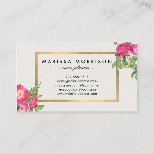 Elegante Beauty Florals  Wit en Faux Gold Visitekaartje (Achterkant)