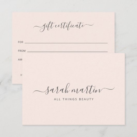 Elegante Beauty Salon Roze Roze Cadeaubon (Voorkant / Achterkant)