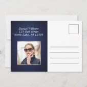 Elegante bedankkaart met blauwe en zilveren initia (Achterkant)