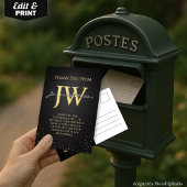 Elegante bedankkaart met zwarte goudkleur en op ma