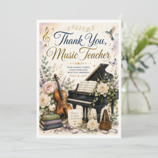 Elegante Bedankkaart Muziekleraar Watercolor