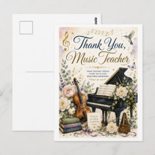 Elegante Bedankkaart Muziekleraar Watercolor Briefkaart