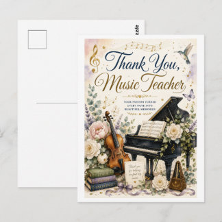 Elegante Bedankkaart Muziekleraar Watercolor Briefkaart