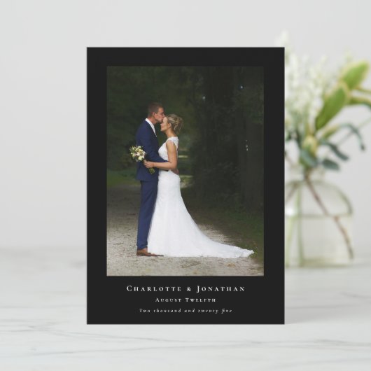 Elegante Bedankt bruiloft 2 foto zwart en wit (Staand voorkant)