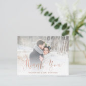 Elegante Bedankt | Faux Roos Gold met trouwfoto Briefkaart (Staand voorkant)