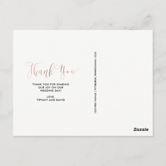 Elegante Bedankt | Faux Roos Gold met trouwfoto Briefkaart (Achterkant)