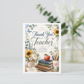 Elegante Bedankt Leraar Waterverf Bloemen Kaart