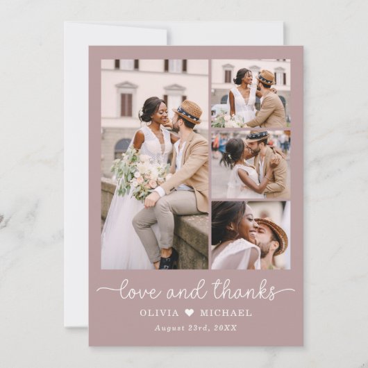 Elegante Bedankt Mauve Vijf foto collage bruiloft (Voorkant)