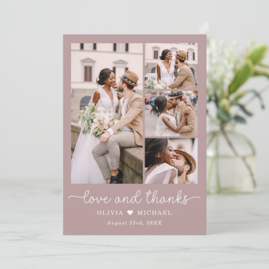Elegante Bedankt Mauve Vijf foto collage bruiloft (Staand voorkant)