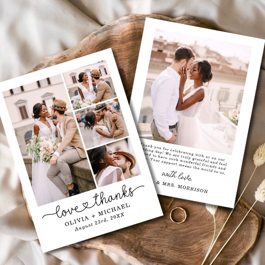 Elegante Bedankt Script Vijf foto collage bruiloft