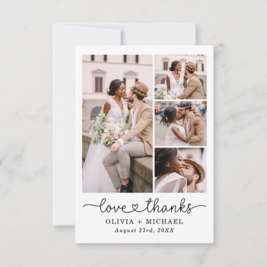 Elegante Bedankt Script Vijf foto collage bruiloft (Voorkant)