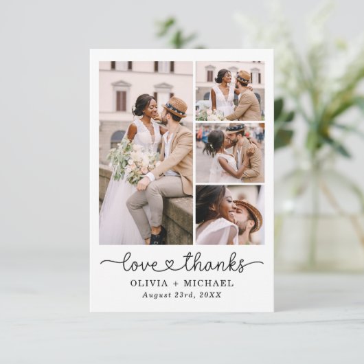 Elegante Bedankt Script Vijf foto collage bruiloft (Staand voorkant)
