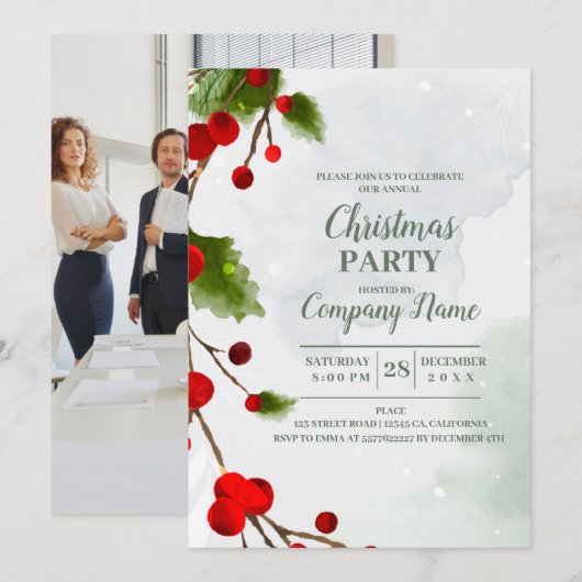 Elegante bedrijfs cocktail kerstfeest kaart (Voorkant / Achterkant)