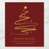 Elegante bedrijfsnaam Tree Red Christmas Wijn Etiket (Enkel label)