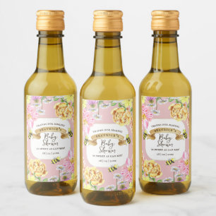 Elegante Bee en Wildflower Baby shower Favorieten Wijn Etiket