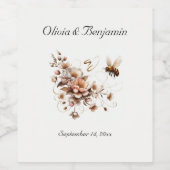 Elegante Bee & Floral Wedding Label Set Wijn Etiket (Enkel label)