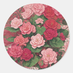 Elegante begonia Abstract roze en rood Ronde Sticker