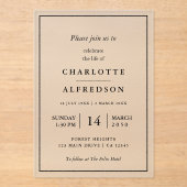 Elegante begrafenis | Chic Memorial Service Acryl Uitnodigingen (Voorkant)