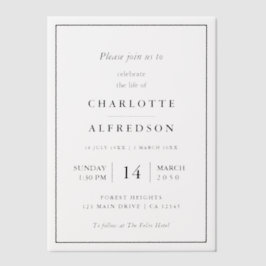 Elegante begrafenis | Chic Memorial Service Vellum Uitnodigingen