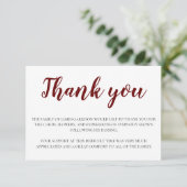 Elegante begrafenis donkerrood en wit dank u bedankkaart (Staand voorkant)