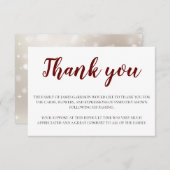 Elegante begrafenis donkerrood en wit dank u bedankkaart (Voorkant / Achterkant)