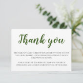 Elegante begrafenis groen en wit dank u bedankkaart (Staand voorkant)