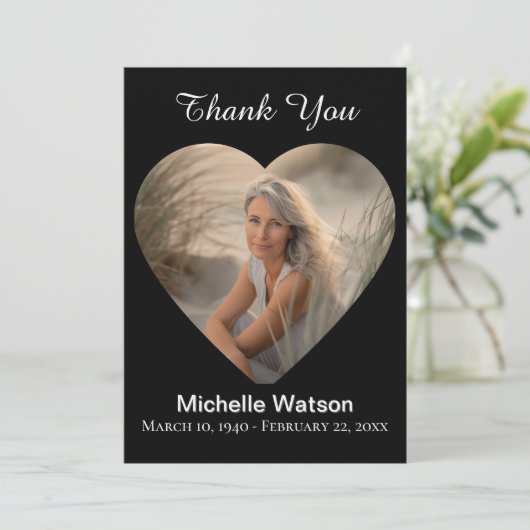 Elegante begrafenis hart foto dank je kaart (Staand voorkant)