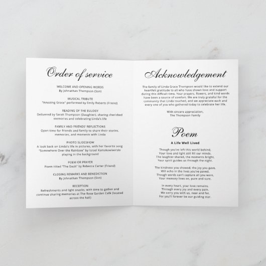 Elegante begrafenis met fotocollage programma (Binnen)