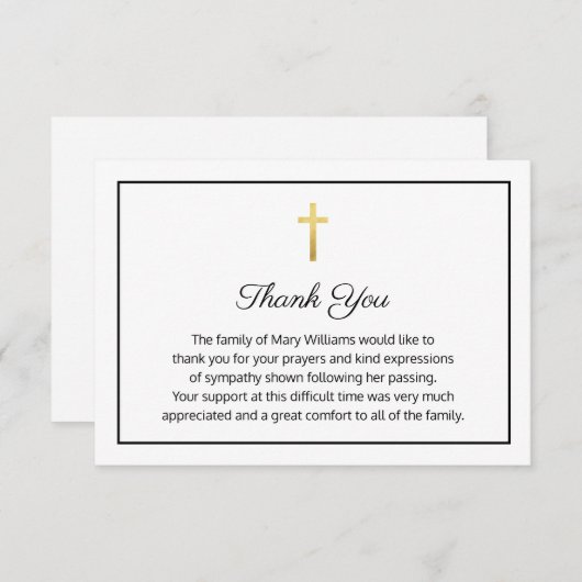 Elegante begrafenis religieuze dank u Cross Bedankkaart (Voorkant / Achterkant)