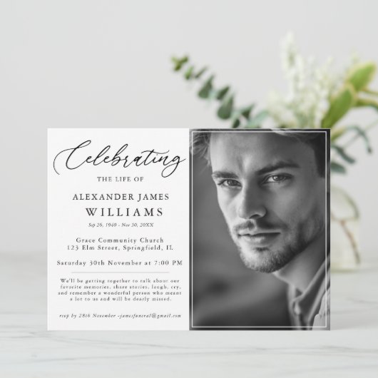 Elegante begrafenis viering van het leven Foto Mem Kaart (Staand voorkant)